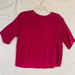 Vintage Laura & Jayne Collection Blouse Top Womens 14 Hot Pink Silk High Low Hem